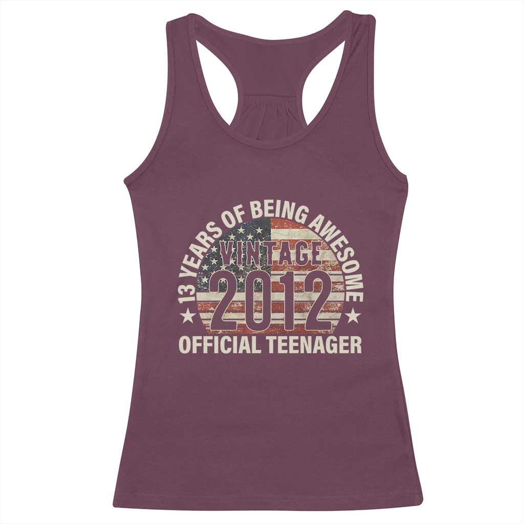 13th Birthday Racerback Tank Top Vintage 2012 Official Teenager 13 Years Of Being Awesome American Flag