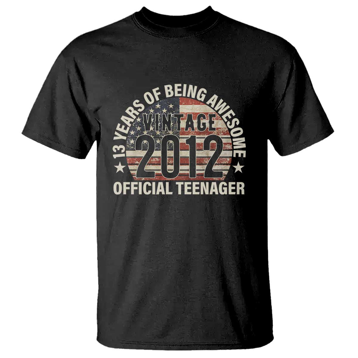 13th Birthday T Shirt Vintage 2012 Official Teenager 13 Years Of Being Awesome American Flag