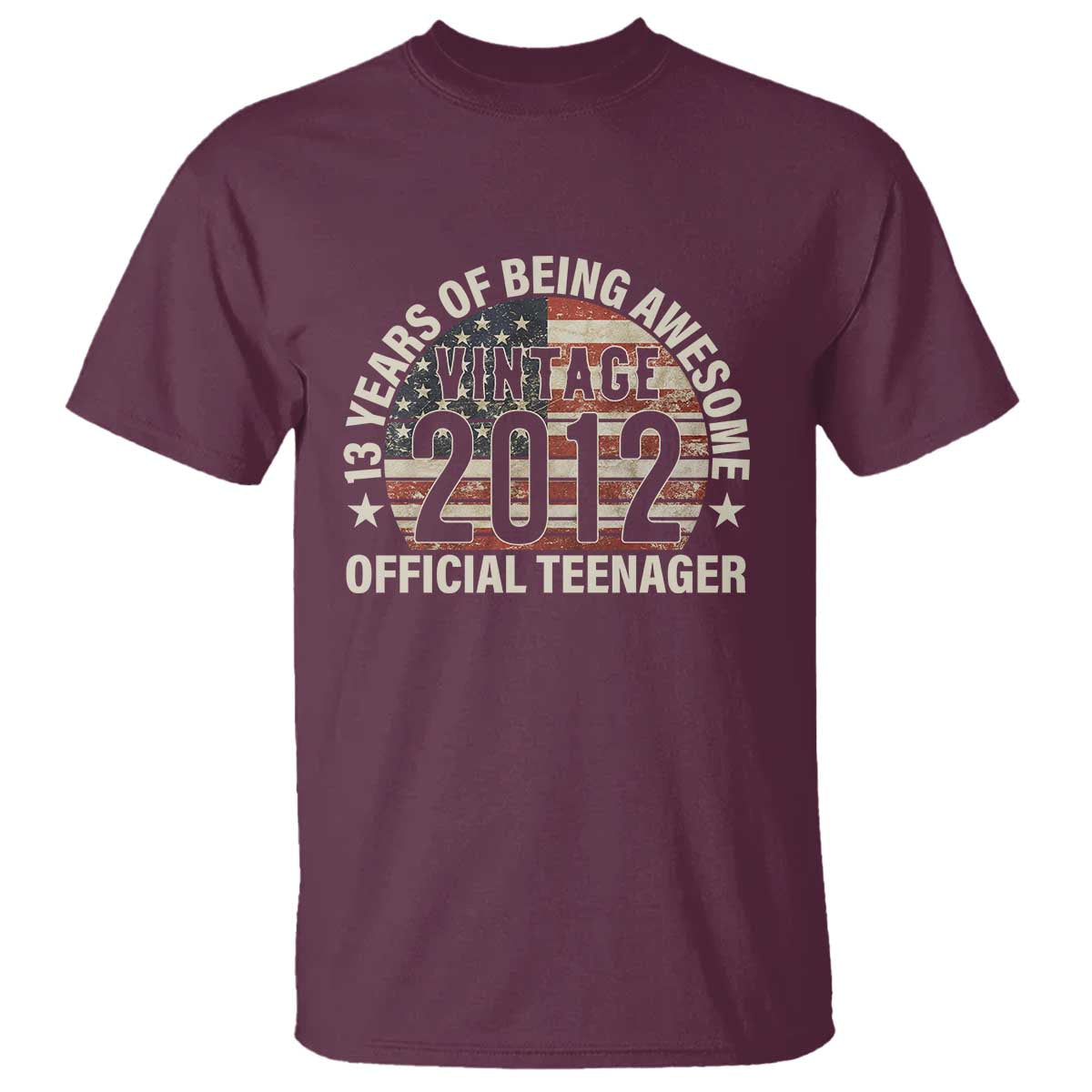 13th Birthday T Shirt Vintage 2012 Official Teenager 13 Years Of Being Awesome American Flag