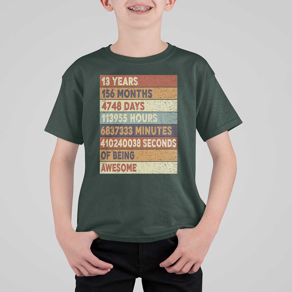 Funny 13th Birthday T Shirt For Kid 13 Years 156 Months 4748 Days Vintage Retro