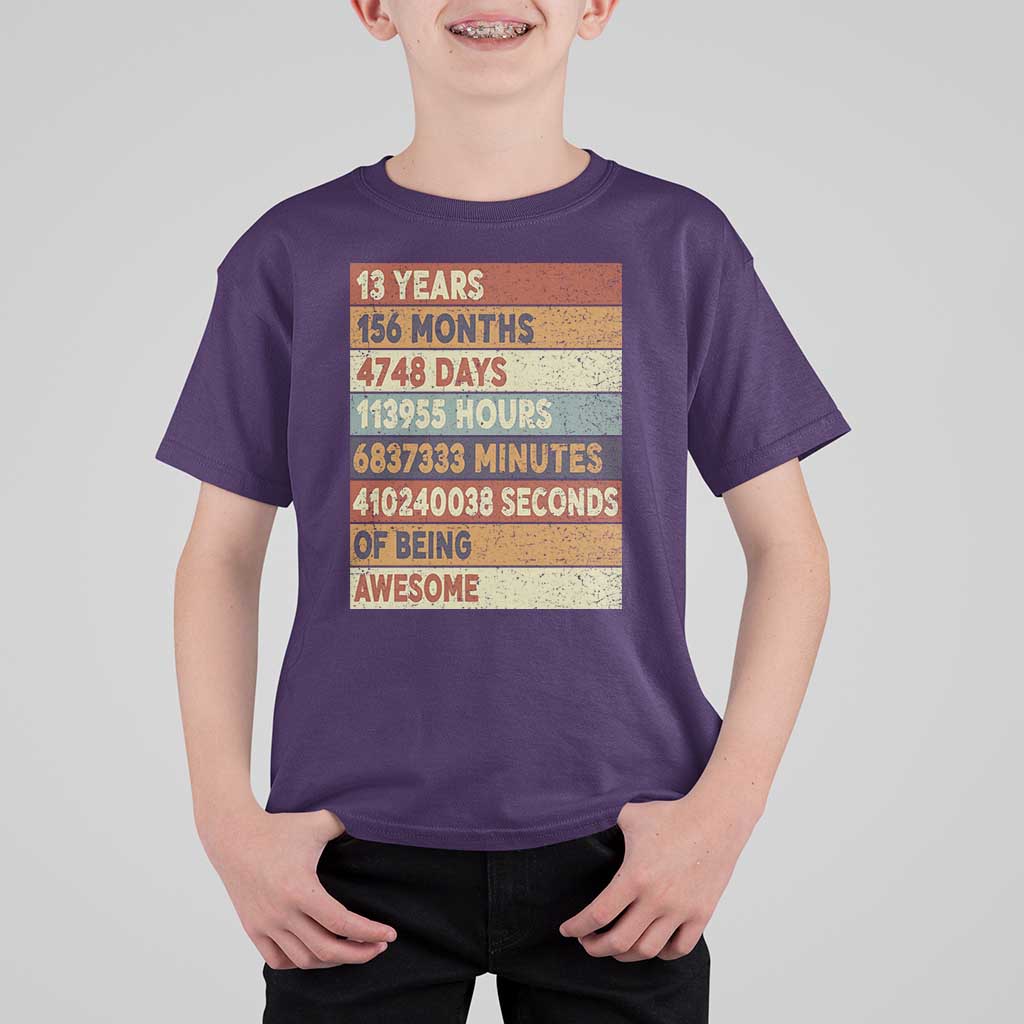 Funny 13th Birthday T Shirt For Kid 13 Years 156 Months 4748 Days Vintage Retro