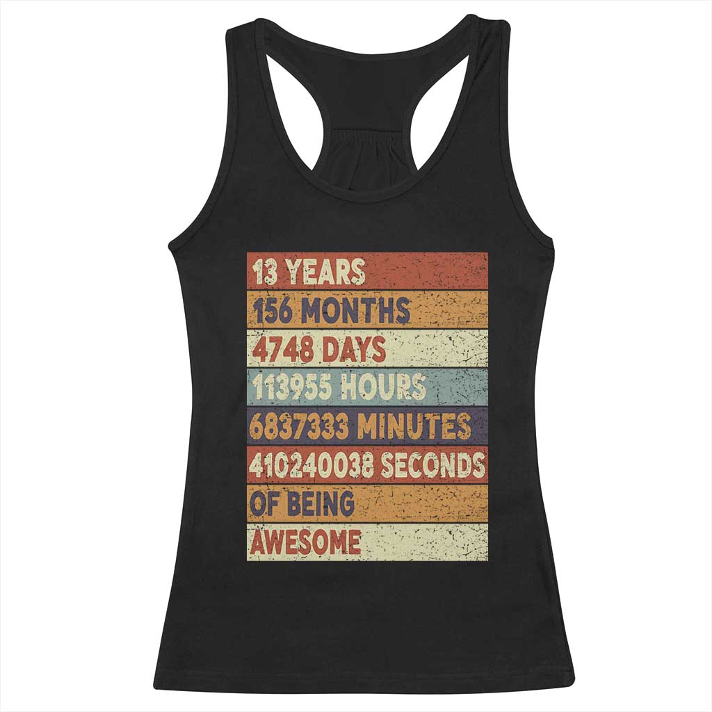 Funny 13th Birthday Racerback Tank Top 13 Years 156 Months 4748 Days Vintage Retro