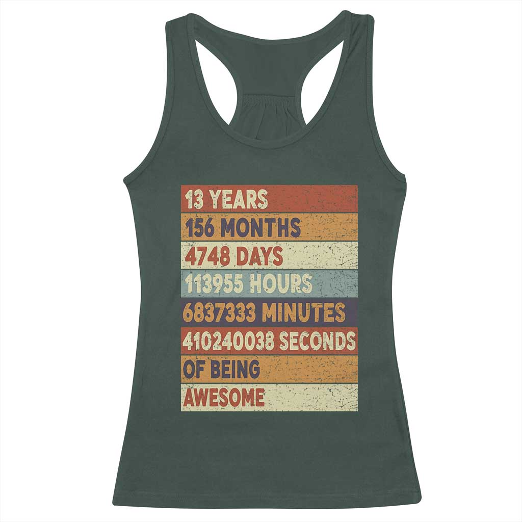 Funny 13th Birthday Racerback Tank Top 13 Years 156 Months 4748 Days Vintage Retro