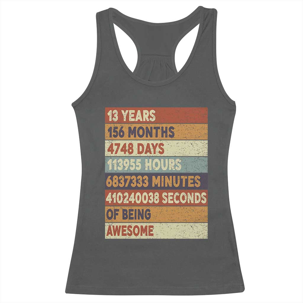 Funny 13th Birthday Racerback Tank Top 13 Years 156 Months 4748 Days Vintage Retro