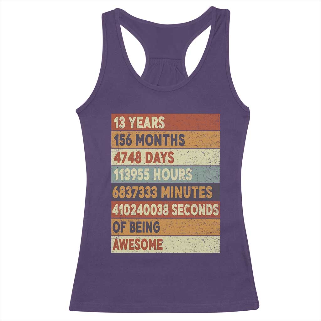 Funny 13th Birthday Racerback Tank Top 13 Years 156 Months 4748 Days Vintage Retro