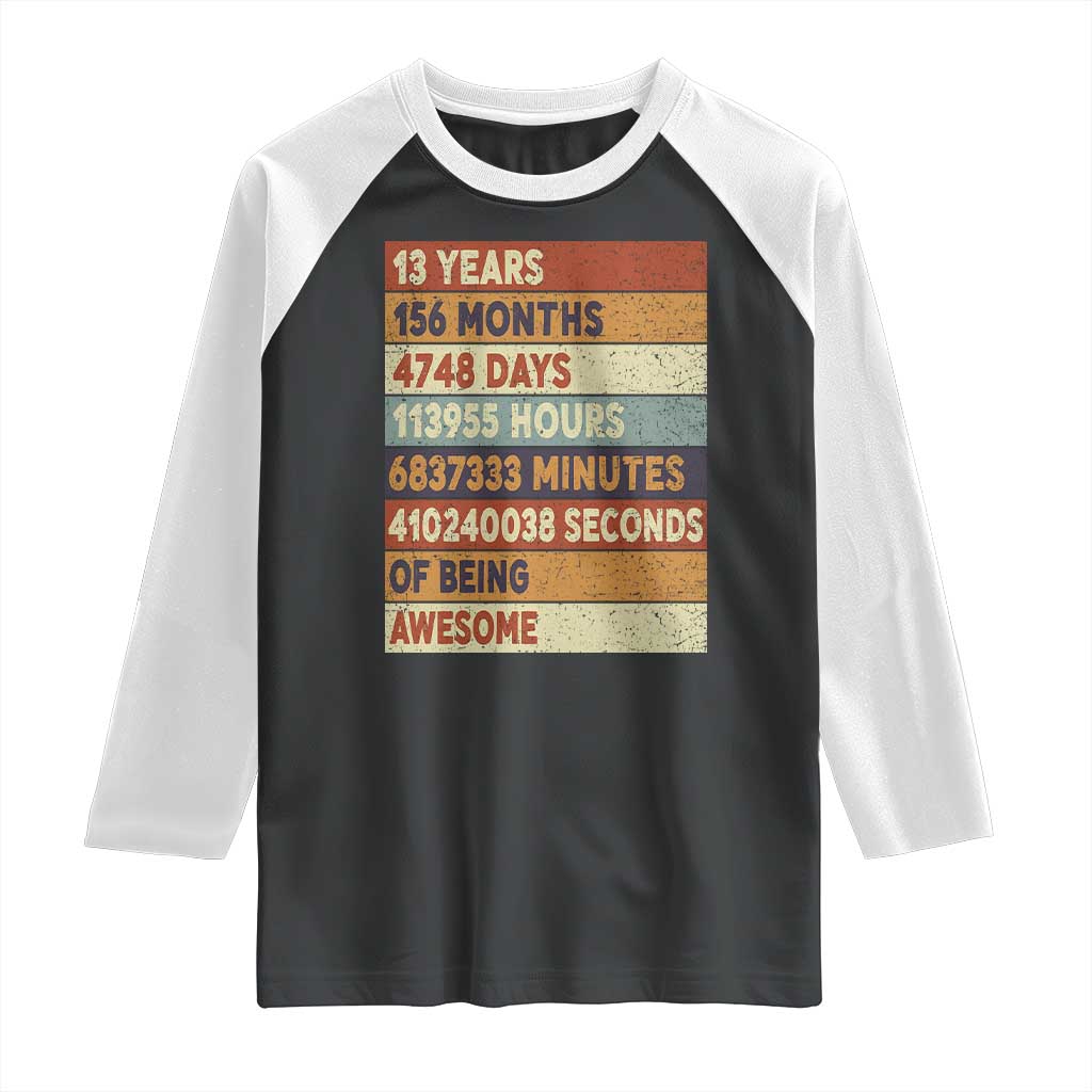 Funny 13th Birthday Raglan Shirt 13 Years 156 Months 4748 Days Vintage Retro
