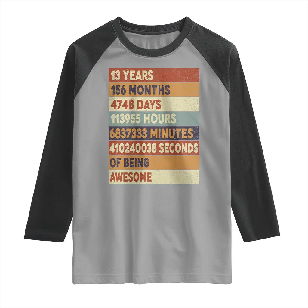 Funny 13th Birthday Raglan Shirt 13 Years 156 Months 4748 Days Vintage Retro