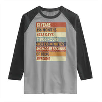 Funny 13th Birthday Raglan Shirt 13 Years 156 Months 4748 Days Vintage Retro