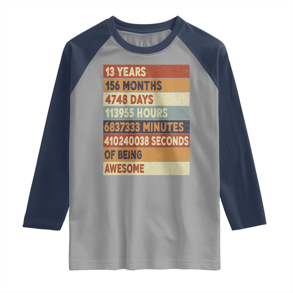 Funny 13th Birthday Raglan Shirt 13 Years 156 Months 4748 Days Vintage Retro