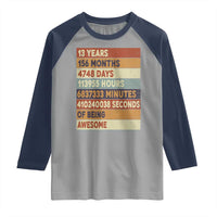 Funny 13th Birthday Raglan Shirt 13 Years 156 Months 4748 Days Vintage Retro