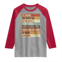 Funny 13th Birthday Raglan Shirt 13 Years 156 Months 4748 Days Vintage Retro
