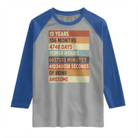 Funny 13th Birthday Raglan Shirt 13 Years 156 Months 4748 Days Vintage Retro