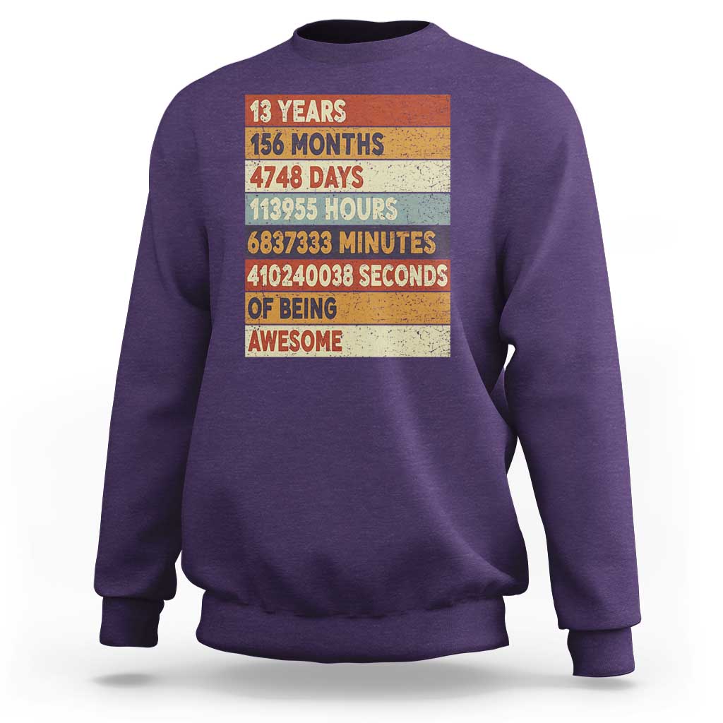 Funny 13th Birthday Sweatshirt 13 Years 156 Months 4748 Days Vintage Retro