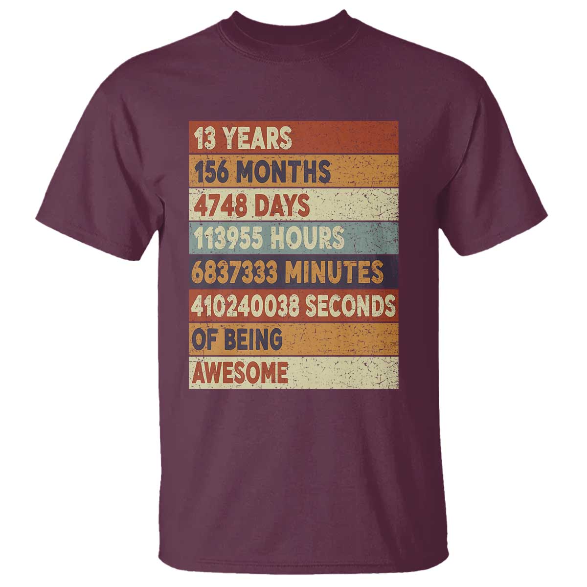 Funny 13th Birthday T Shirt 13 Years 156 Months 4748 Days Vintage Retro