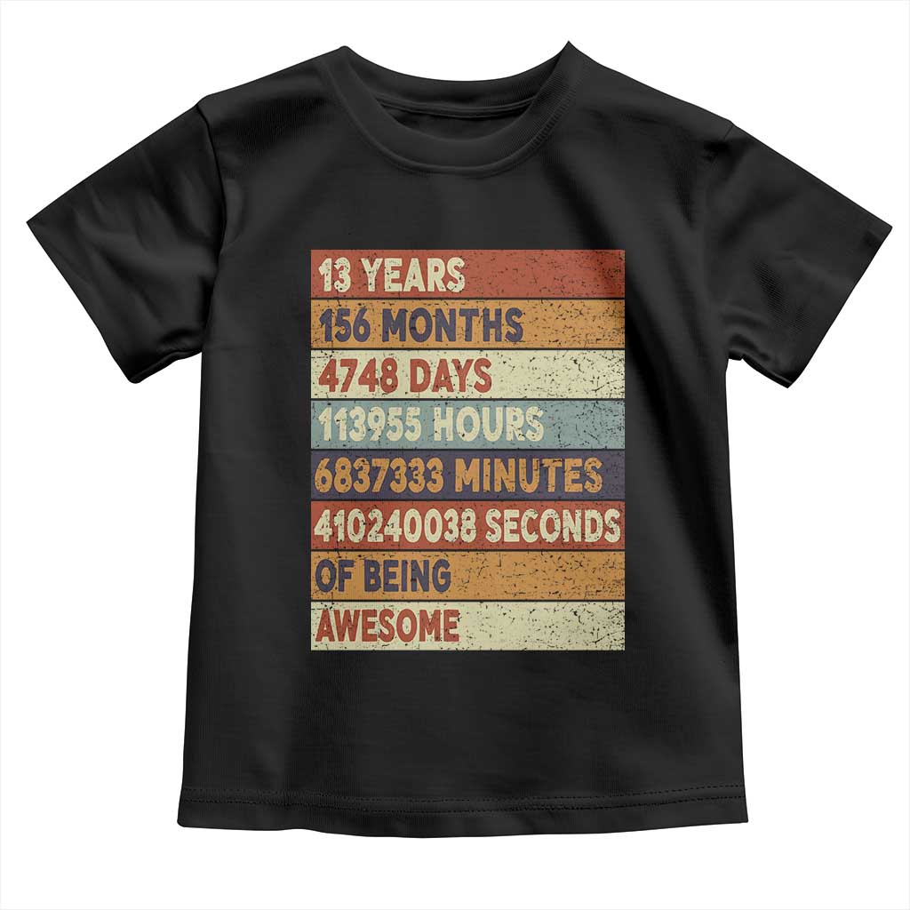 Funny 13th Birthday Toddler T Shirt 13 Years 156 Months 4748 Days Vintage Retro