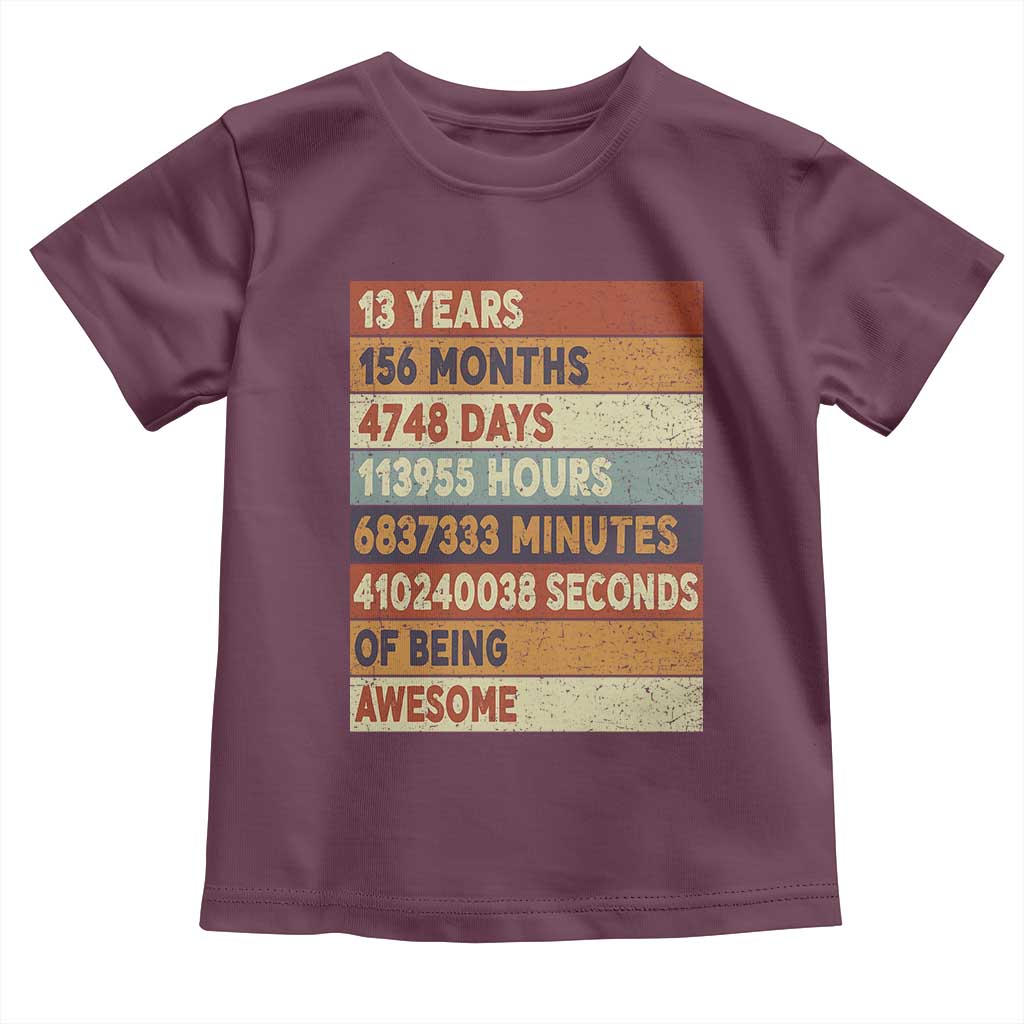 Funny 13th Birthday Toddler T Shirt 13 Years 156 Months 4748 Days Vintage Retro