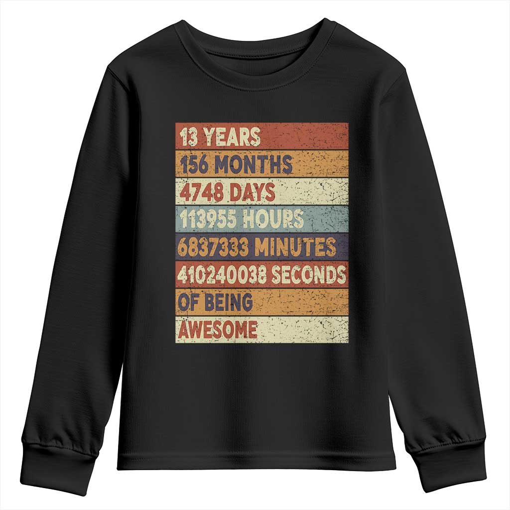 Funny 13th Birthday Youth Sweatshirt 13 Years 156 Months 4748 Days Vintage Retro