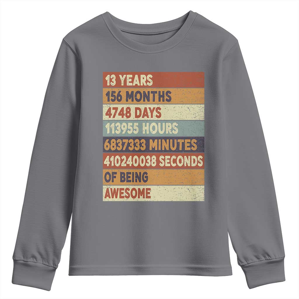 Funny 13th Birthday Youth Sweatshirt 13 Years 156 Months 4748 Days Vintage Retro