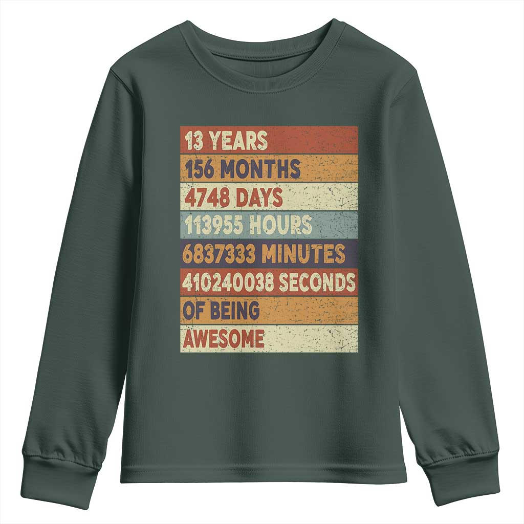 Funny 13th Birthday Youth Sweatshirt 13 Years 156 Months 4748 Days Vintage Retro