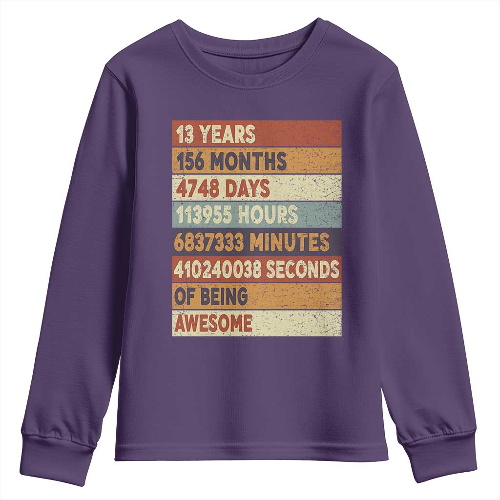 Funny 13th Birthday Youth Sweatshirt 13 Years 156 Months 4748 Days Vintage Retro