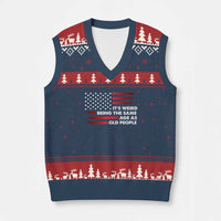 Funny It's Weird Being The Same Age As Old People V-Neck Knit Sweater Vest Vintage American Flag - Wonder Print Shop