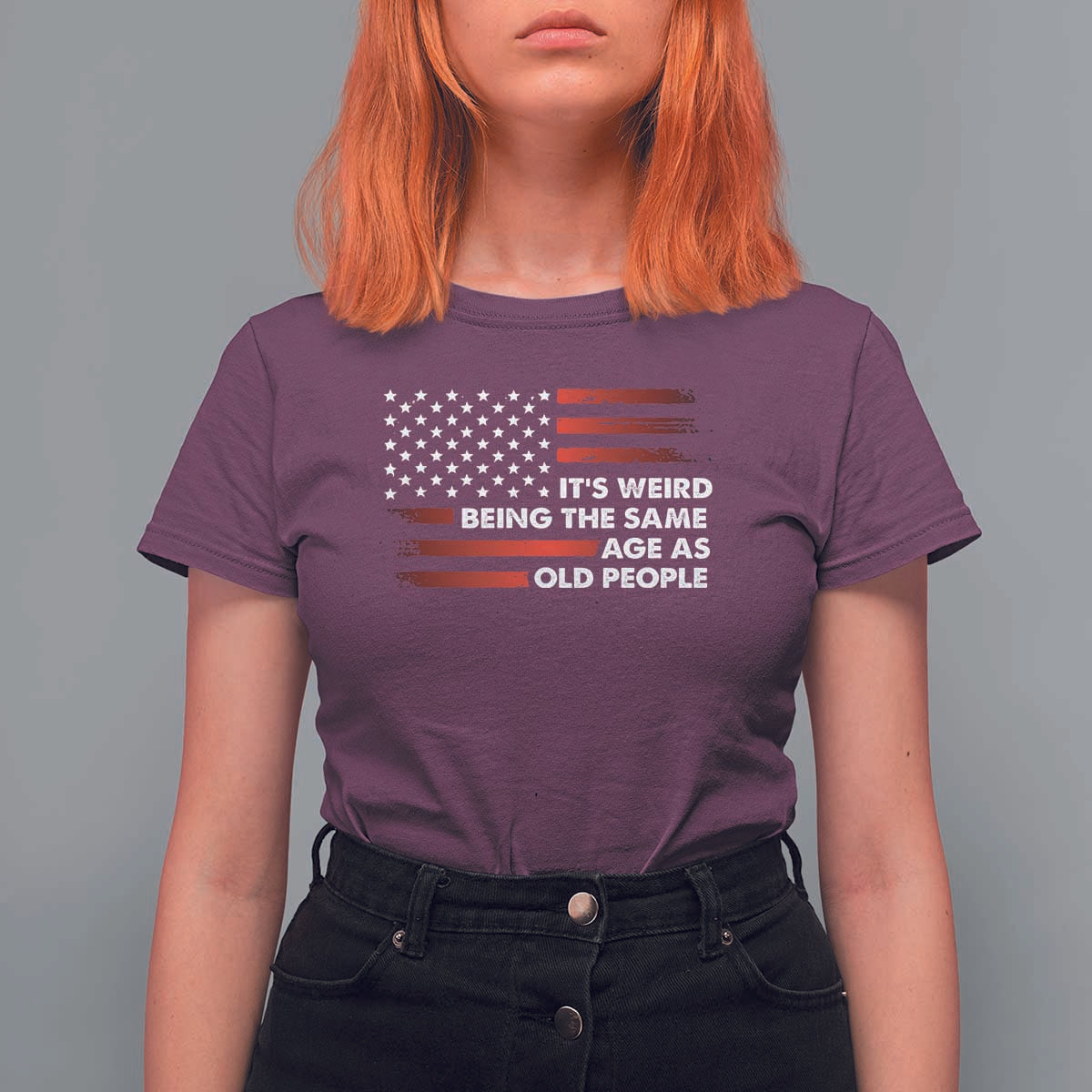 Funny It's Weird Being The Same Age As Old People T Shirt For Women Vintage American Flag