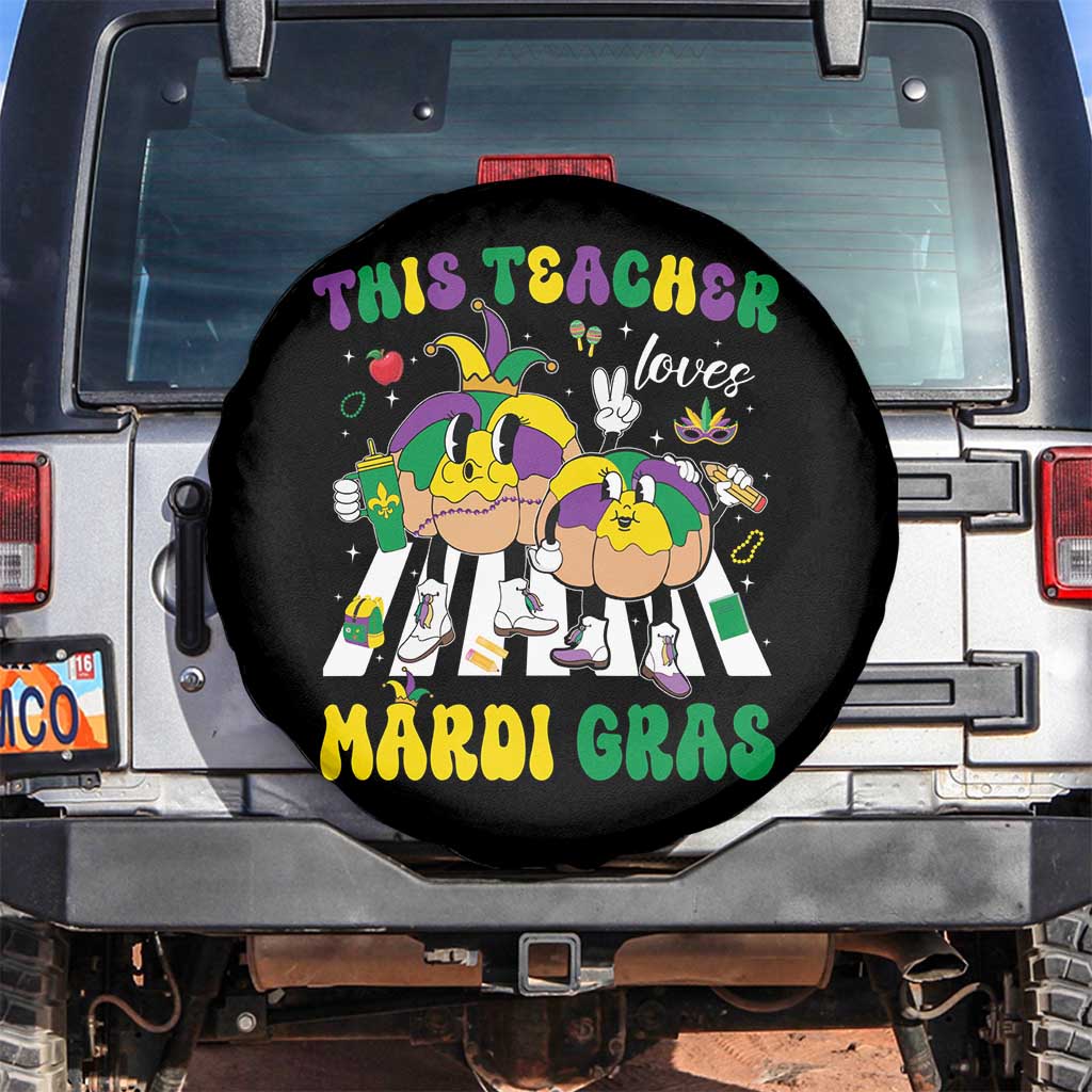 Funny This Teacher Loves Mardi Gras Spare Tire Cover King Cake Jester Hat