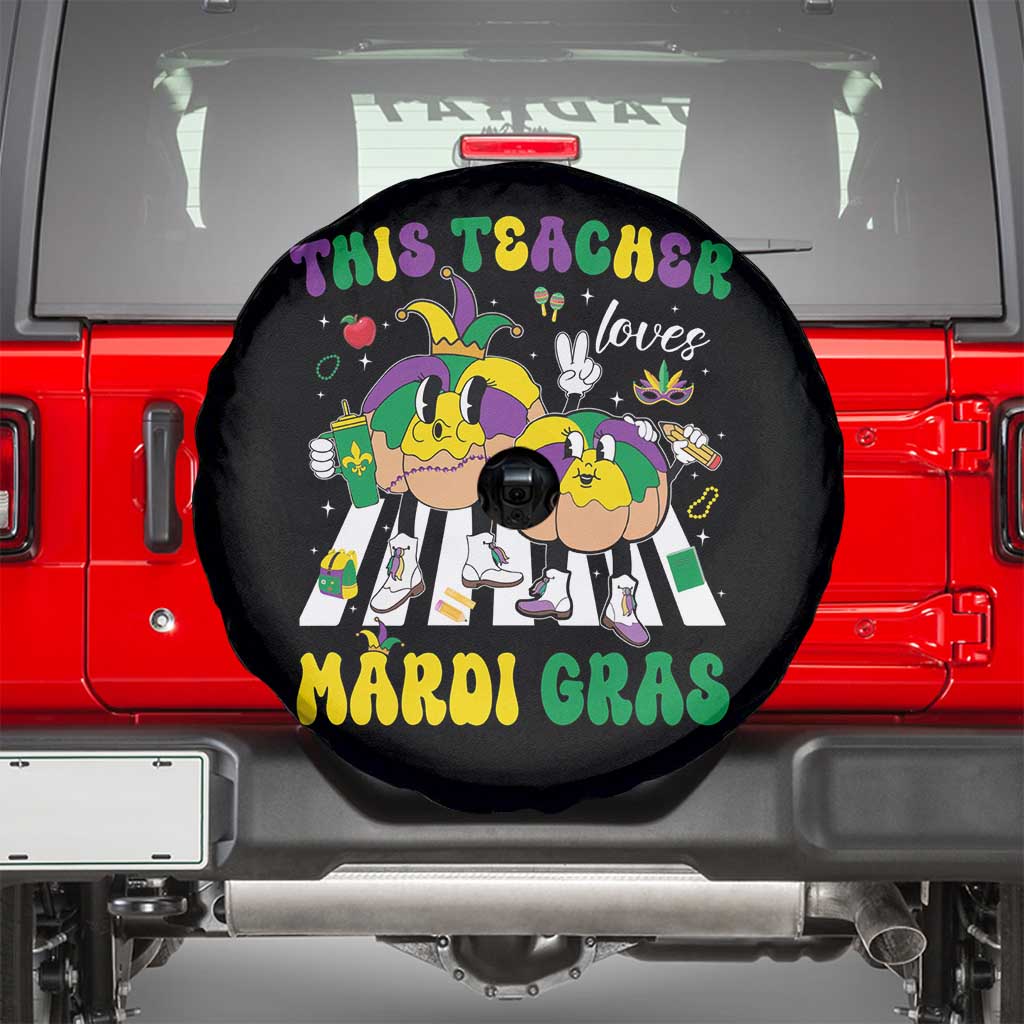 Funny This Teacher Loves Mardi Gras Spare Tire Cover King Cake Jester Hat