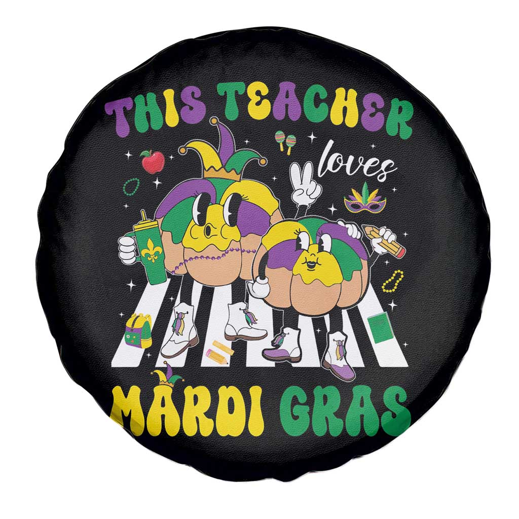 Funny This Teacher Loves Mardi Gras Spare Tire Cover King Cake Jester Hat