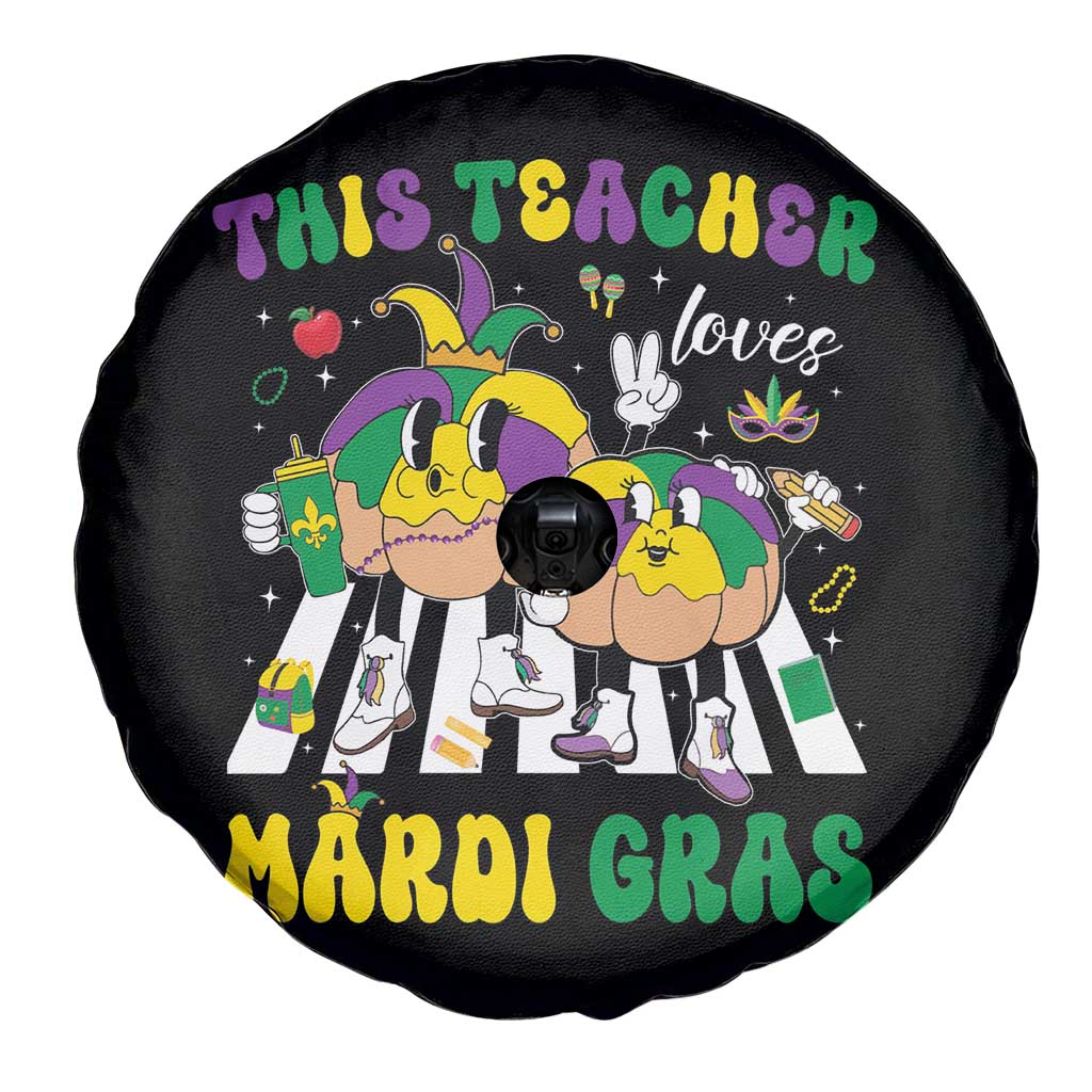 Funny This Teacher Loves Mardi Gras Spare Tire Cover King Cake Jester Hat