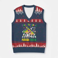 Funny This Teacher Loves Mardi Gras V-Neck Knit Sweater Vest King Cake Jester Hat
