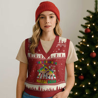 Funny This Teacher Loves Mardi Gras V-Neck Knit Sweater Vest King Cake Jester Hat
