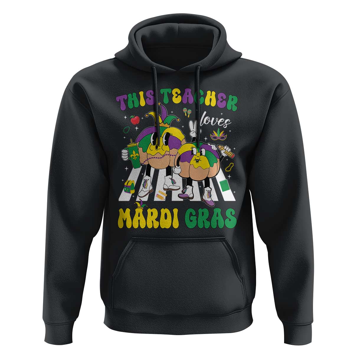 Funny This Teacher Loves Mardi Gras Hoodie King Cake Jester Hat