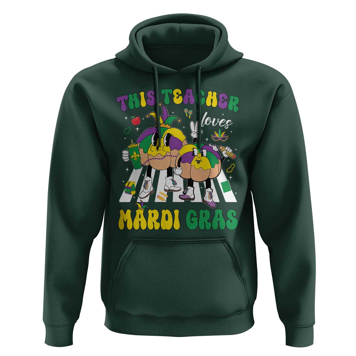 Funny This Teacher Loves Mardi Gras Hoodie King Cake Jester Hat