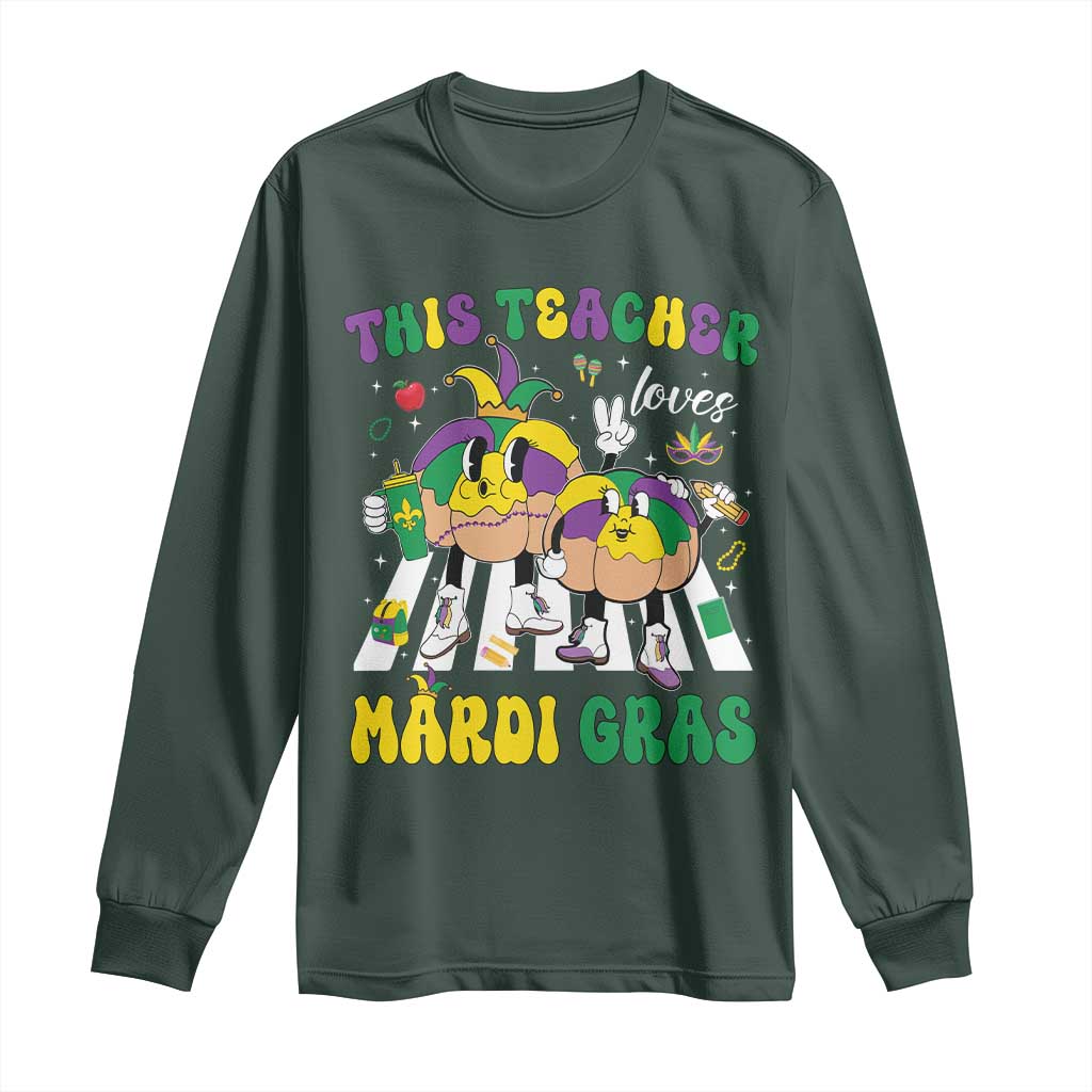 Funny This Teacher Loves Mardi Gras Long Sleeve Shirt King Cake Jester Hat