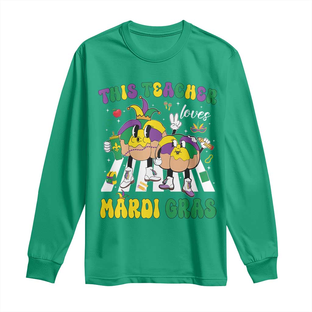 Funny This Teacher Loves Mardi Gras Long Sleeve Shirt King Cake Jester Hat
