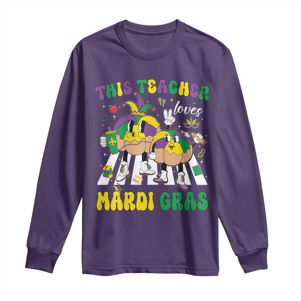 Funny This Teacher Loves Mardi Gras Long Sleeve Shirt King Cake Jester Hat