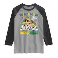 Funny This Teacher Loves Mardi Gras Raglan Shirt King Cake Jester Hat