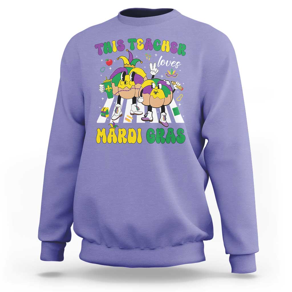 Funny This Teacher Loves Mardi Gras Sweatshirt King Cake Jester Hat