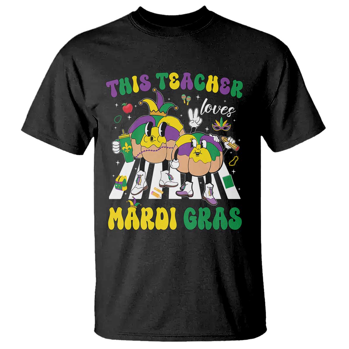 Funny This Teacher Loves Mardi Gras T Shirt King Cake Jester Hat