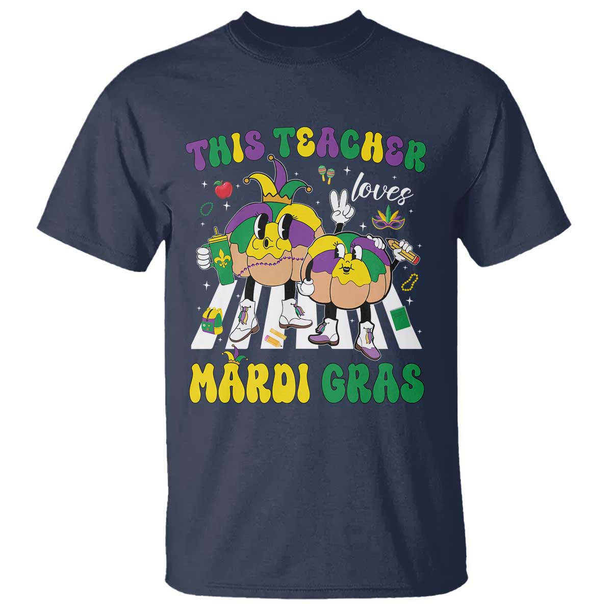 Funny This Teacher Loves Mardi Gras T Shirt King Cake Jester Hat