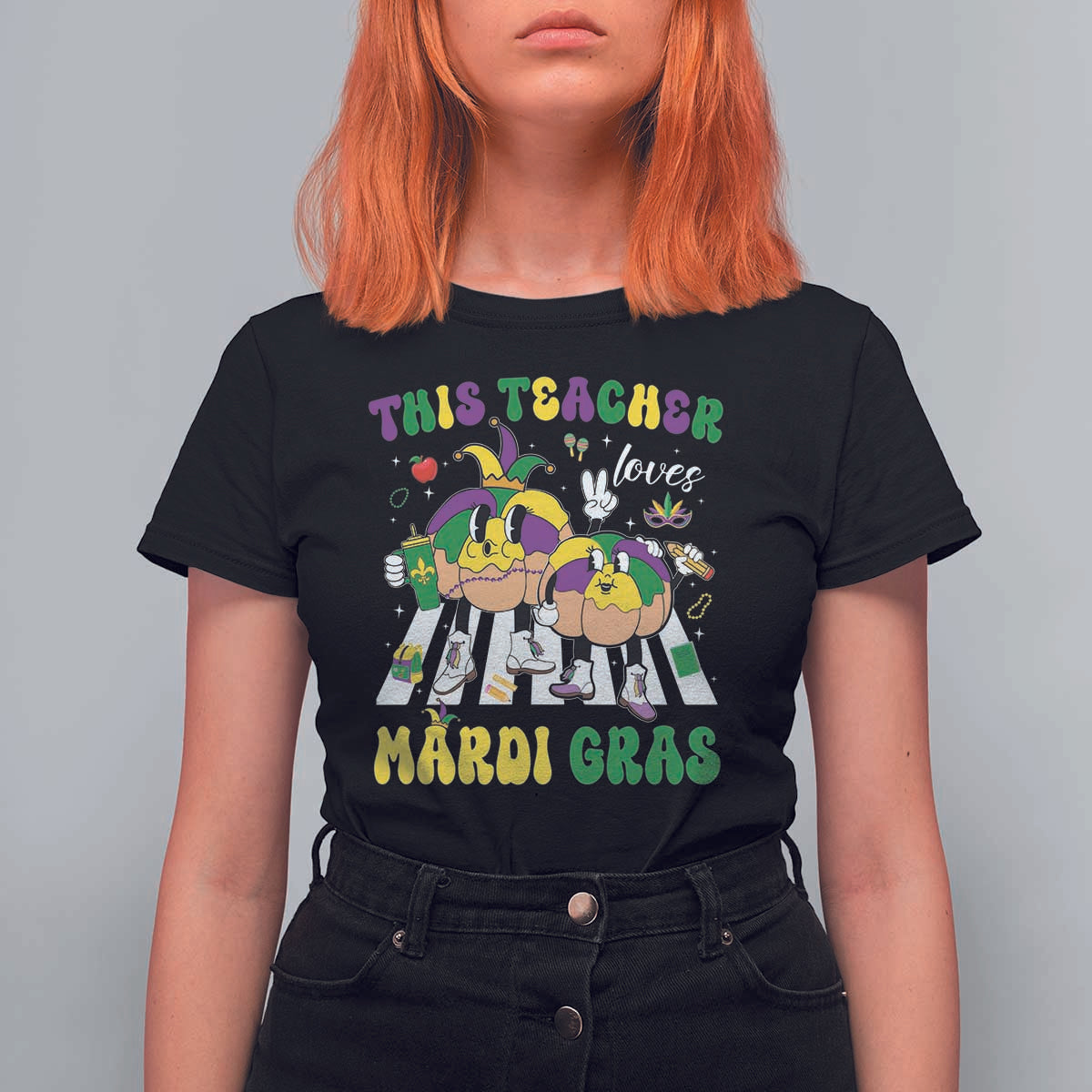 Funny This Teacher Loves Mardi Gras T Shirt For Women King Cake Jester Hat