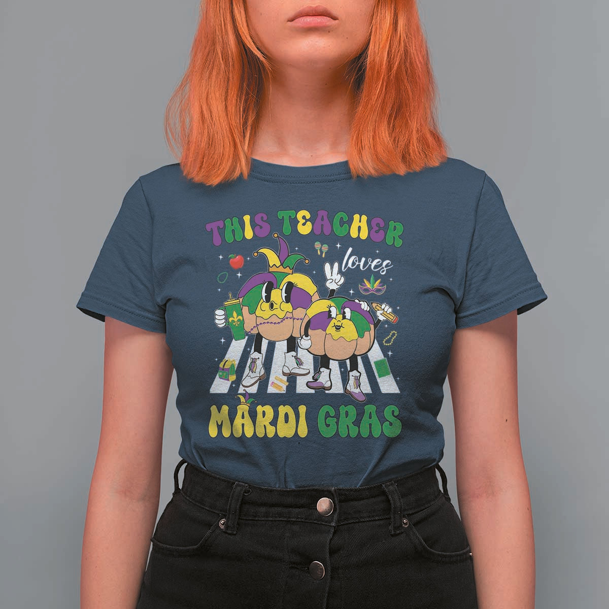 Funny This Teacher Loves Mardi Gras T Shirt For Women King Cake Jester Hat