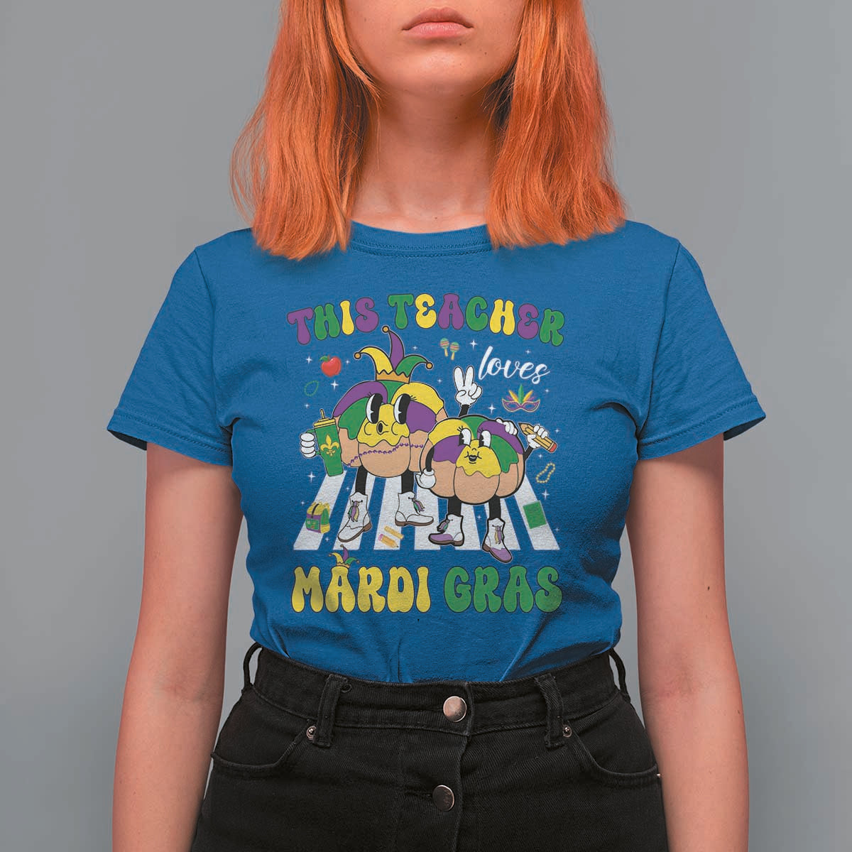 Funny This Teacher Loves Mardi Gras T Shirt For Women King Cake Jester Hat