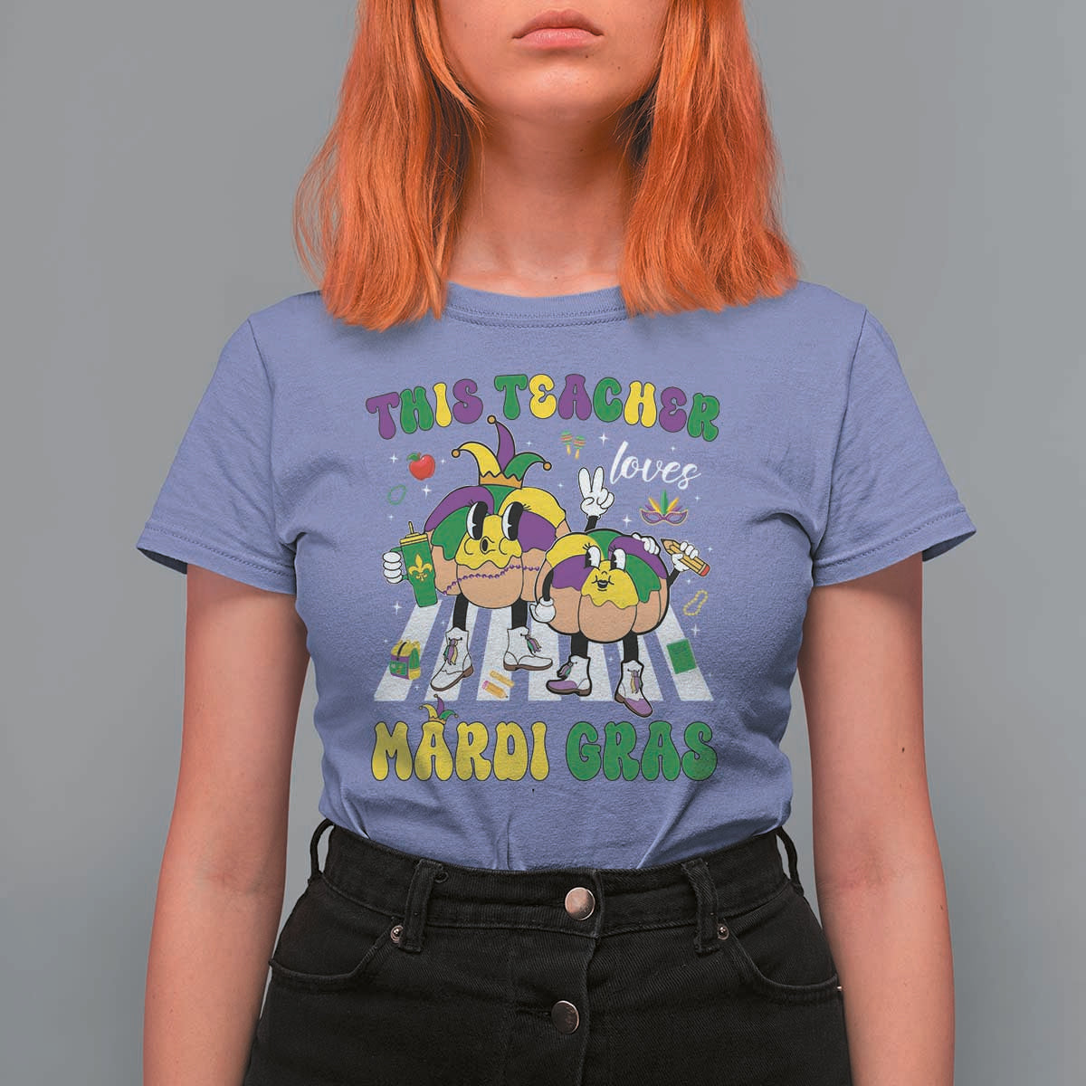 Funny This Teacher Loves Mardi Gras T Shirt For Women King Cake Jester Hat