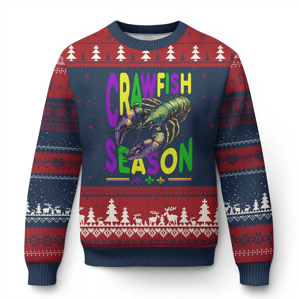 Funny Cajun Crawfish Boil Mardi Gras Ugly Christmas Sweater Crawfish Season Fleur De Lis