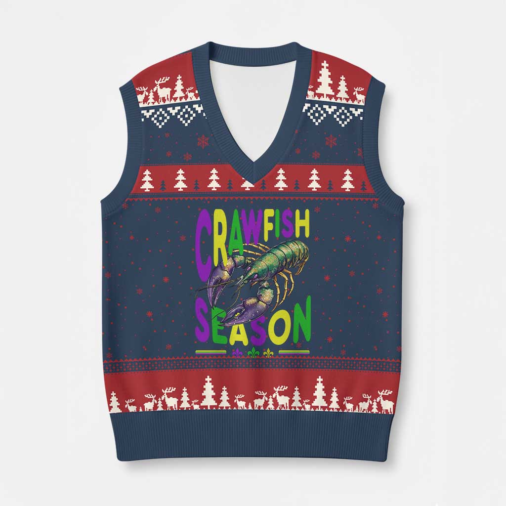 Funny Cajun Crawfish Boil Mardi Gras V-Neck Knit Sweater Vest Crawfish Season Fleur De Lis