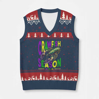 Funny Cajun Crawfish Boil Mardi Gras V-Neck Knit Sweater Vest Crawfish Season Fleur De Lis