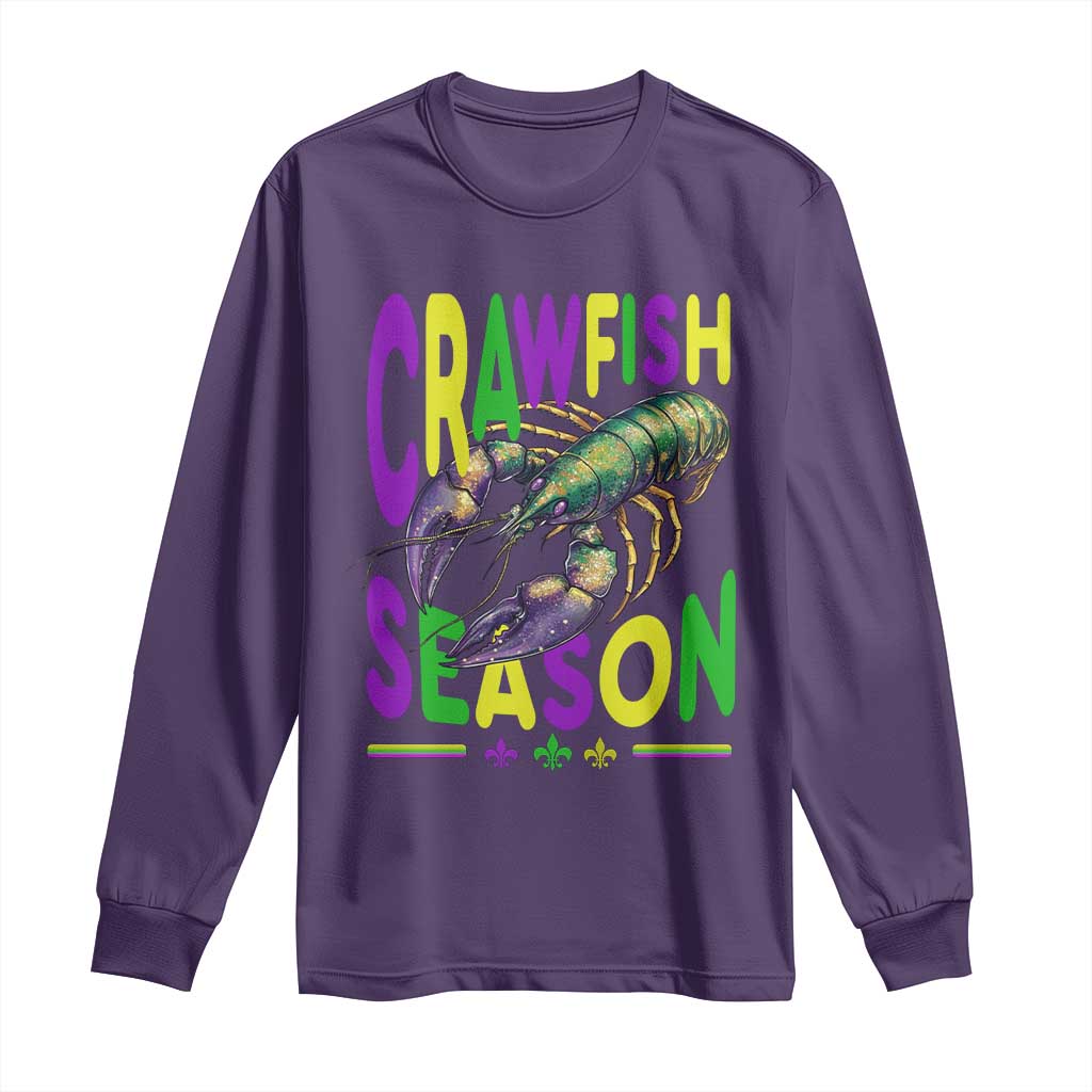 Funny Cajun Crawfish Boil Mardi Gras Long Sleeve Shirt Crawfish Season Fleur De Lis
