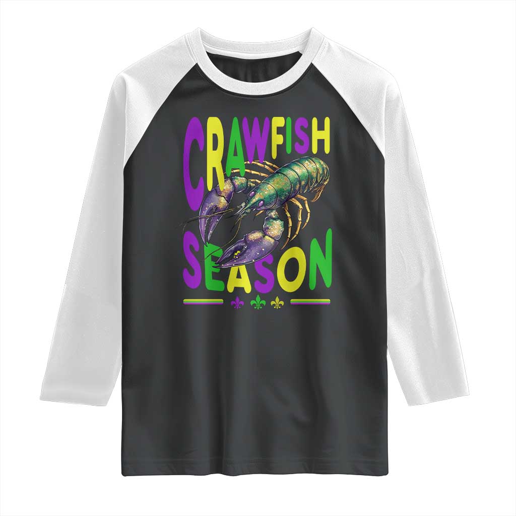 Funny Cajun Crawfish Boil Mardi Gras Raglan Shirt Crawfish Season Fleur De Lis